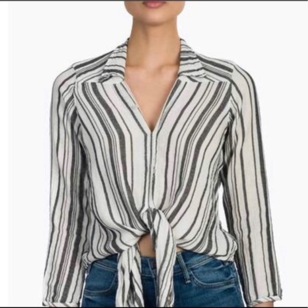NSF STRIPE FRONT TIE DOWN LONG SLEEVE SHIRT.